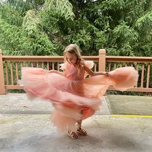 Peach Pink Fancy Flowergirl Dress
